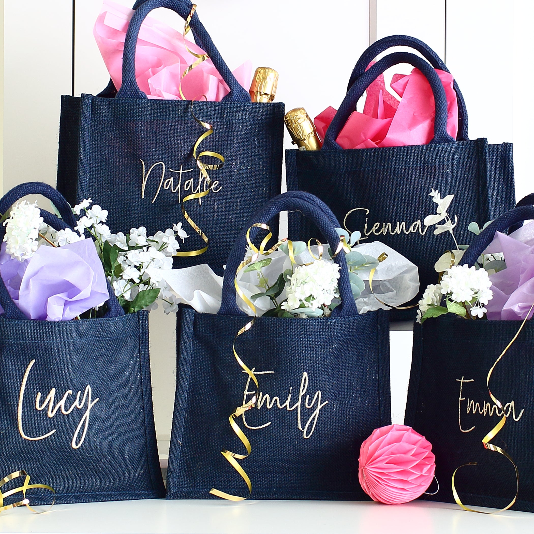 Embroidered Gift Bags Blue creativeblossomltd