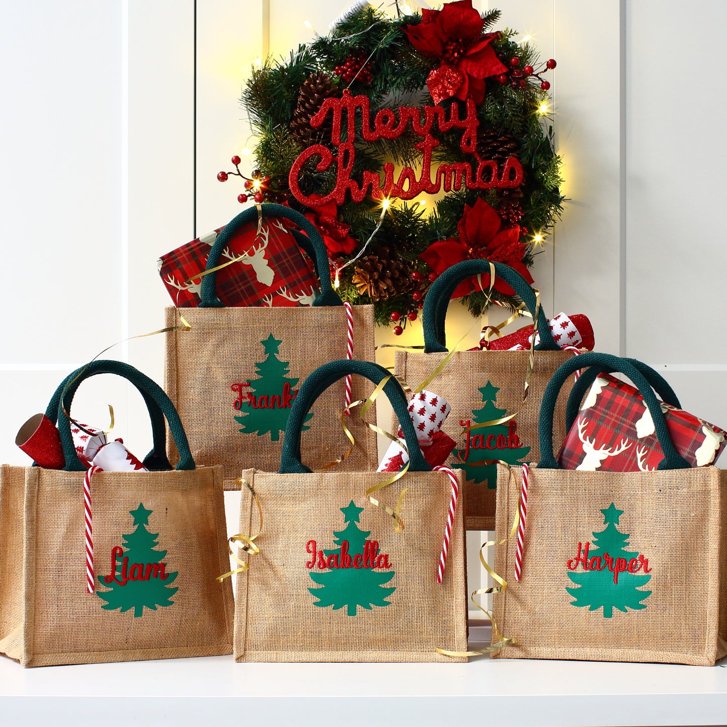 Embroidered 2D Christmas Tree Gift Bag