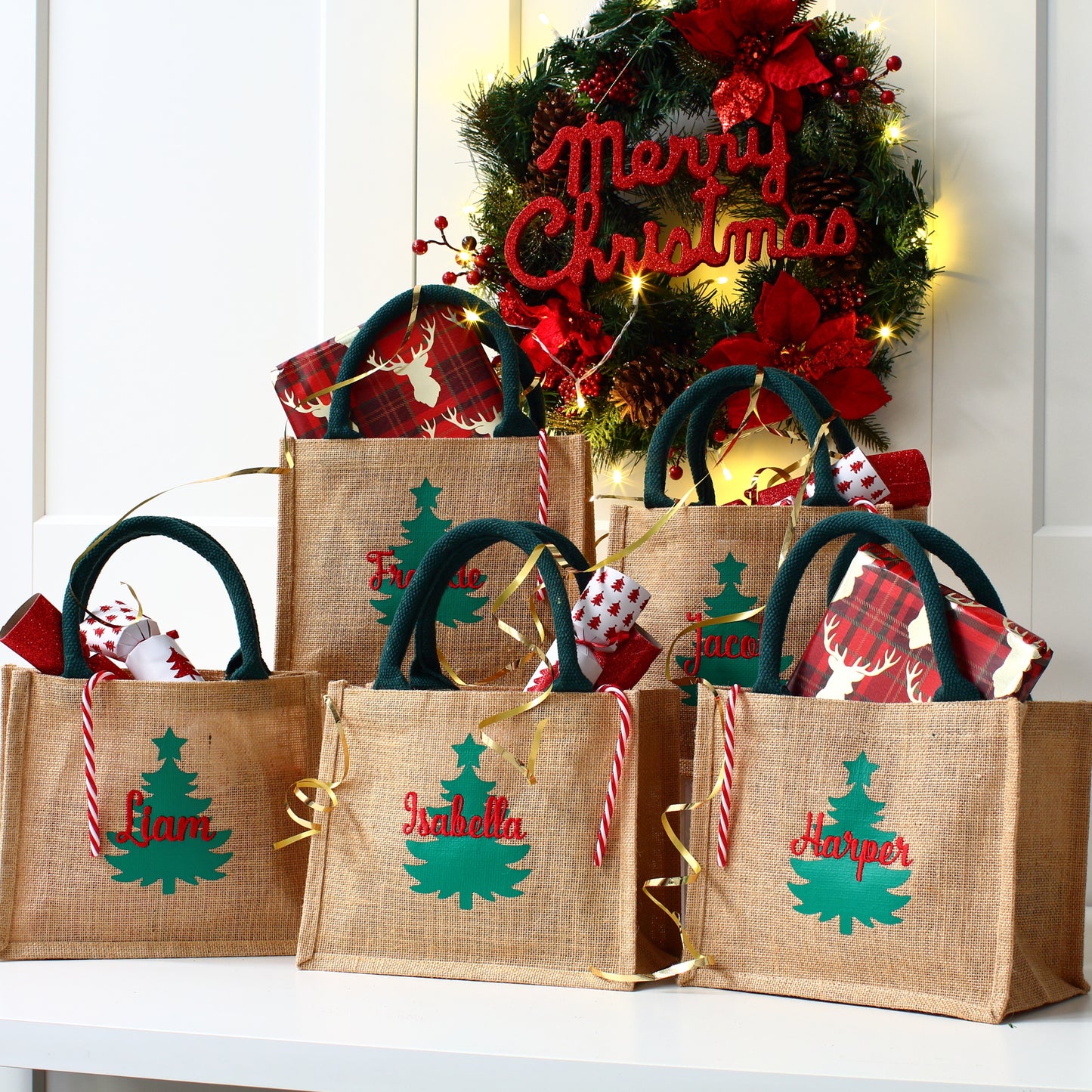 Embroidered 2D Christmas Tree Gift Bag
