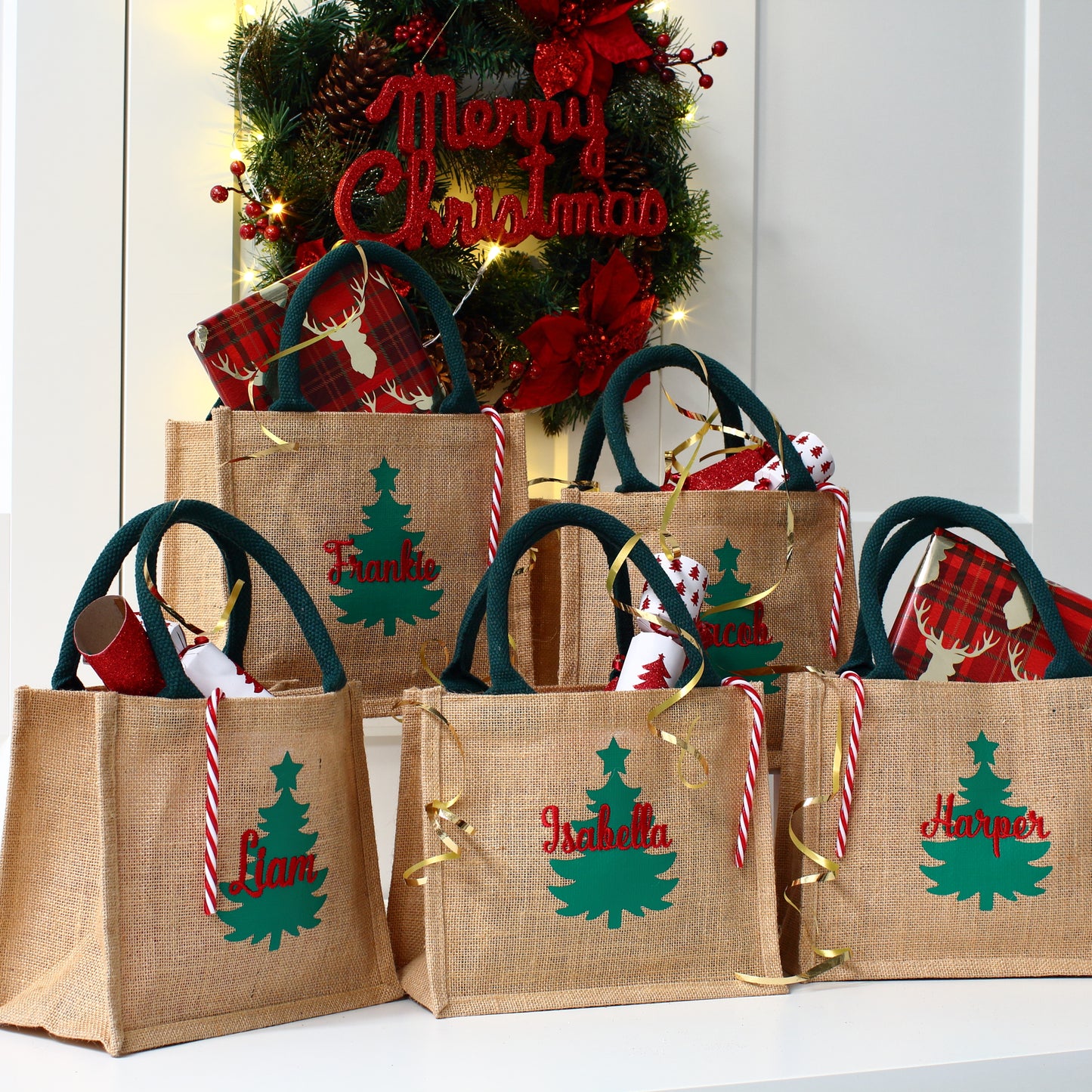 Embroidered 2D Christmas Tree Gift Bag