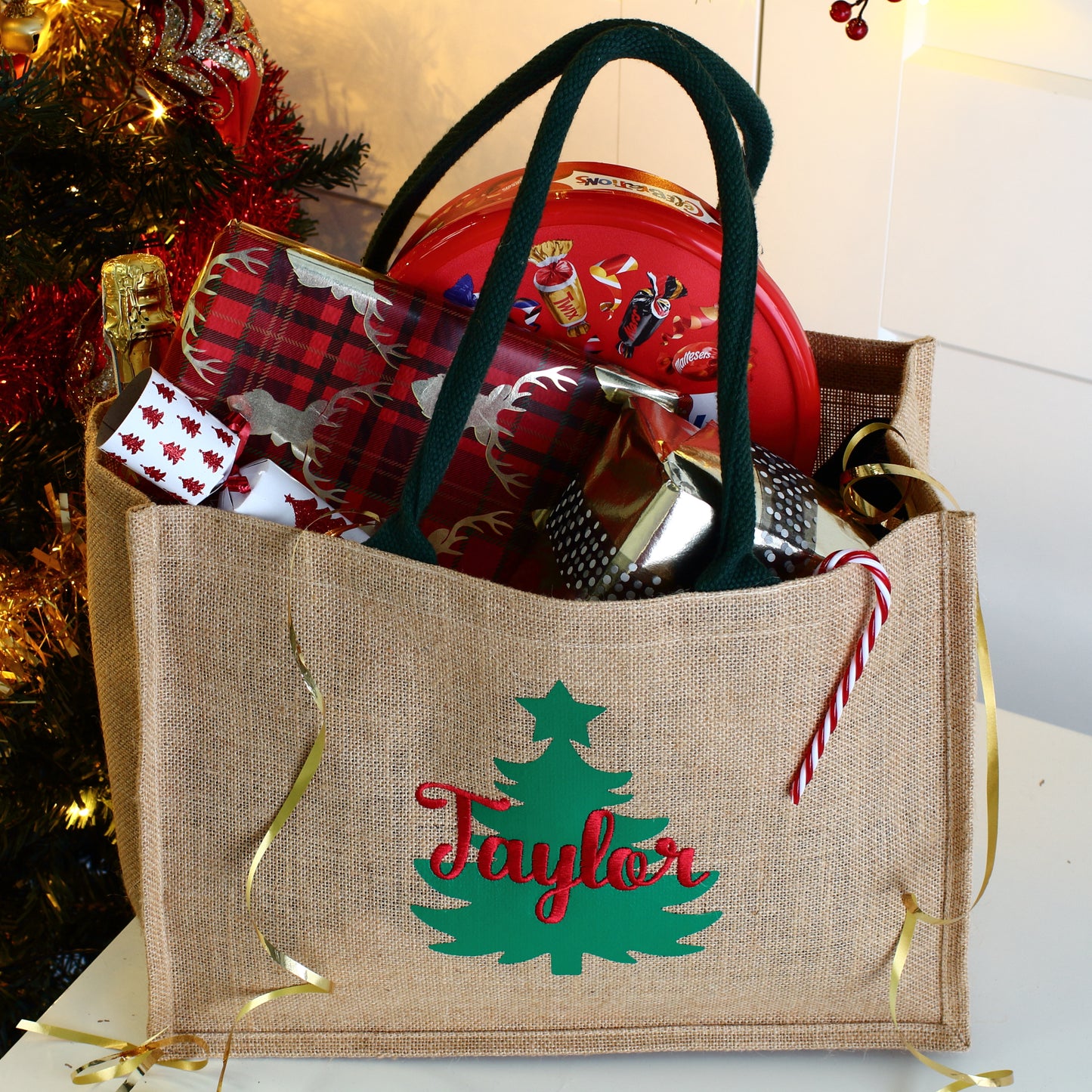 Embroidered 2D Christmas Tree Hamper Bag