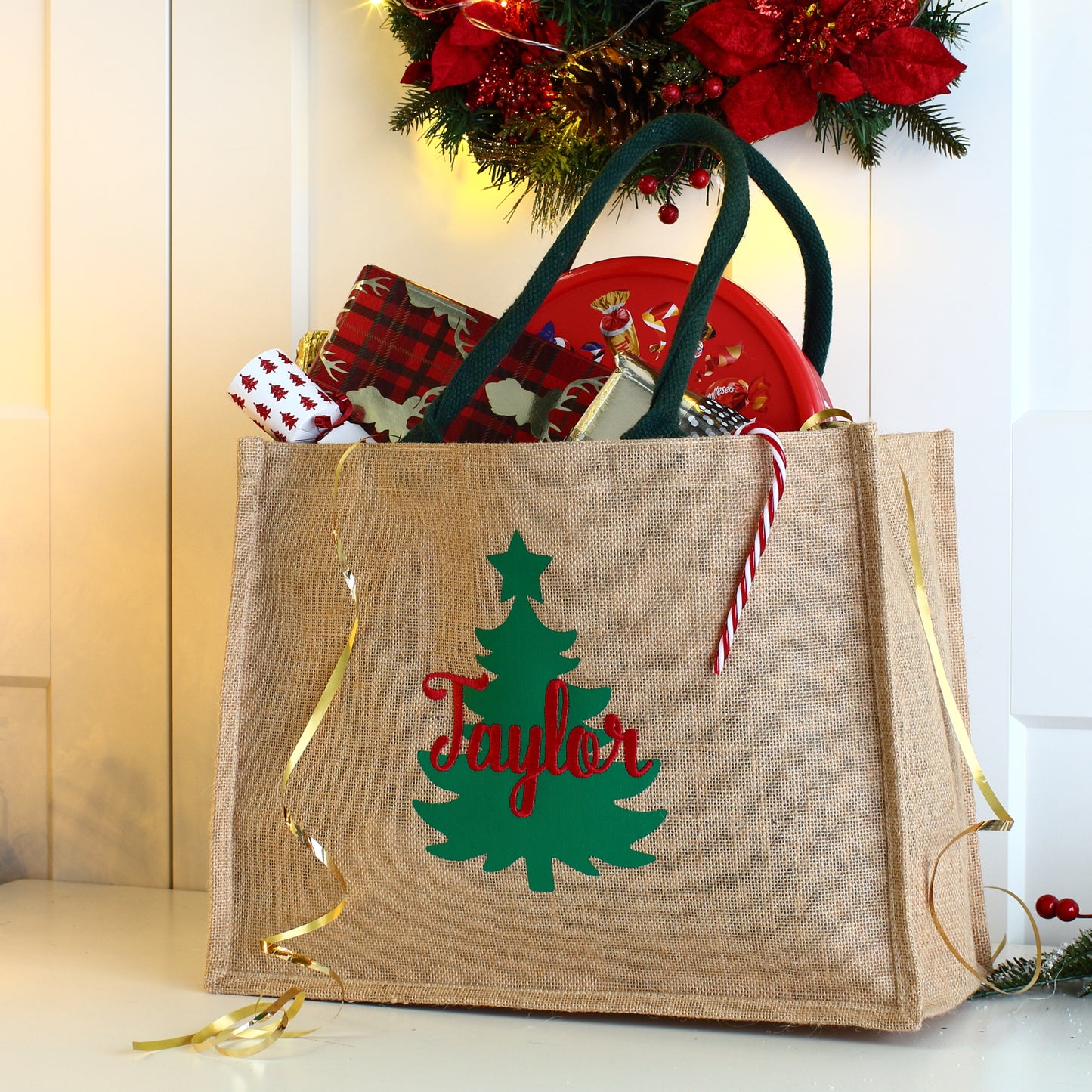 Embroidered 2D Christmas Tree Hamper Bag