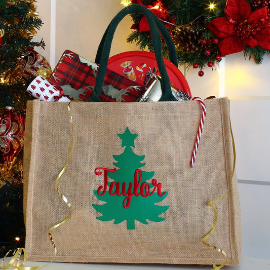Embroidered 2D Christmas Tree Hamper Bag