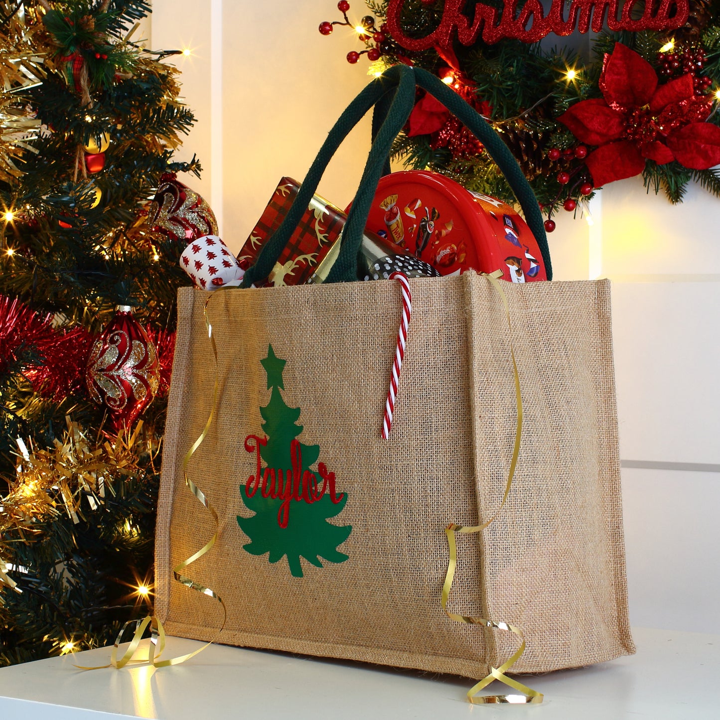 Embroidered 2D Christmas Tree Hamper Bag