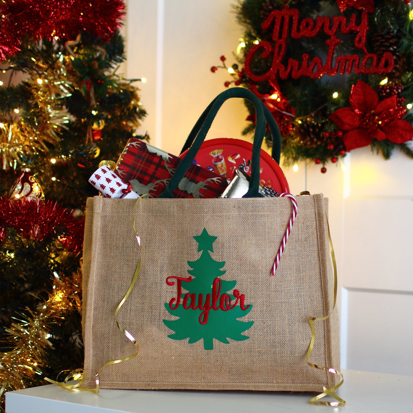 Embroidered 2D Christmas Tree Hamper Bag