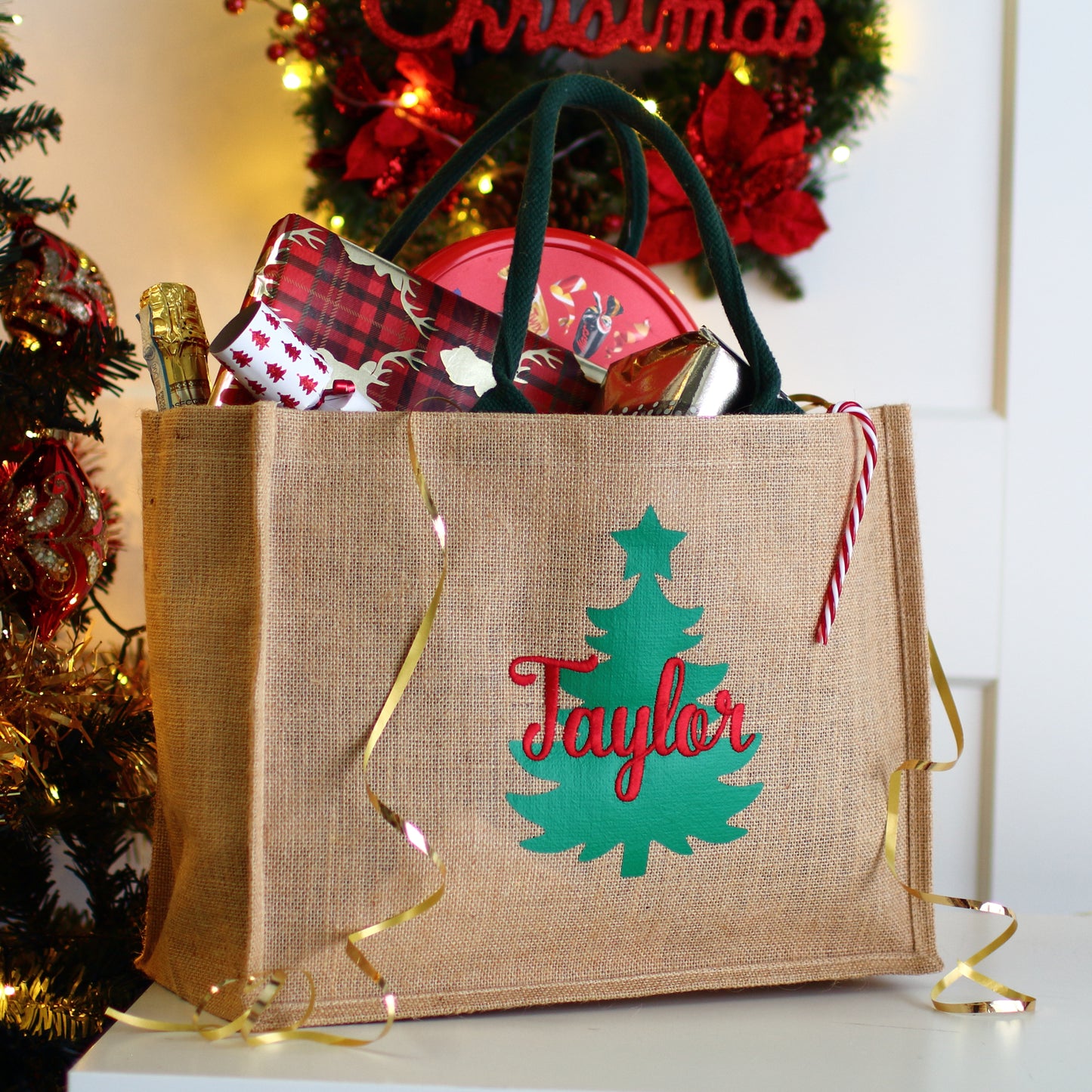 Embroidered 2D Christmas Tree Hamper Bag
