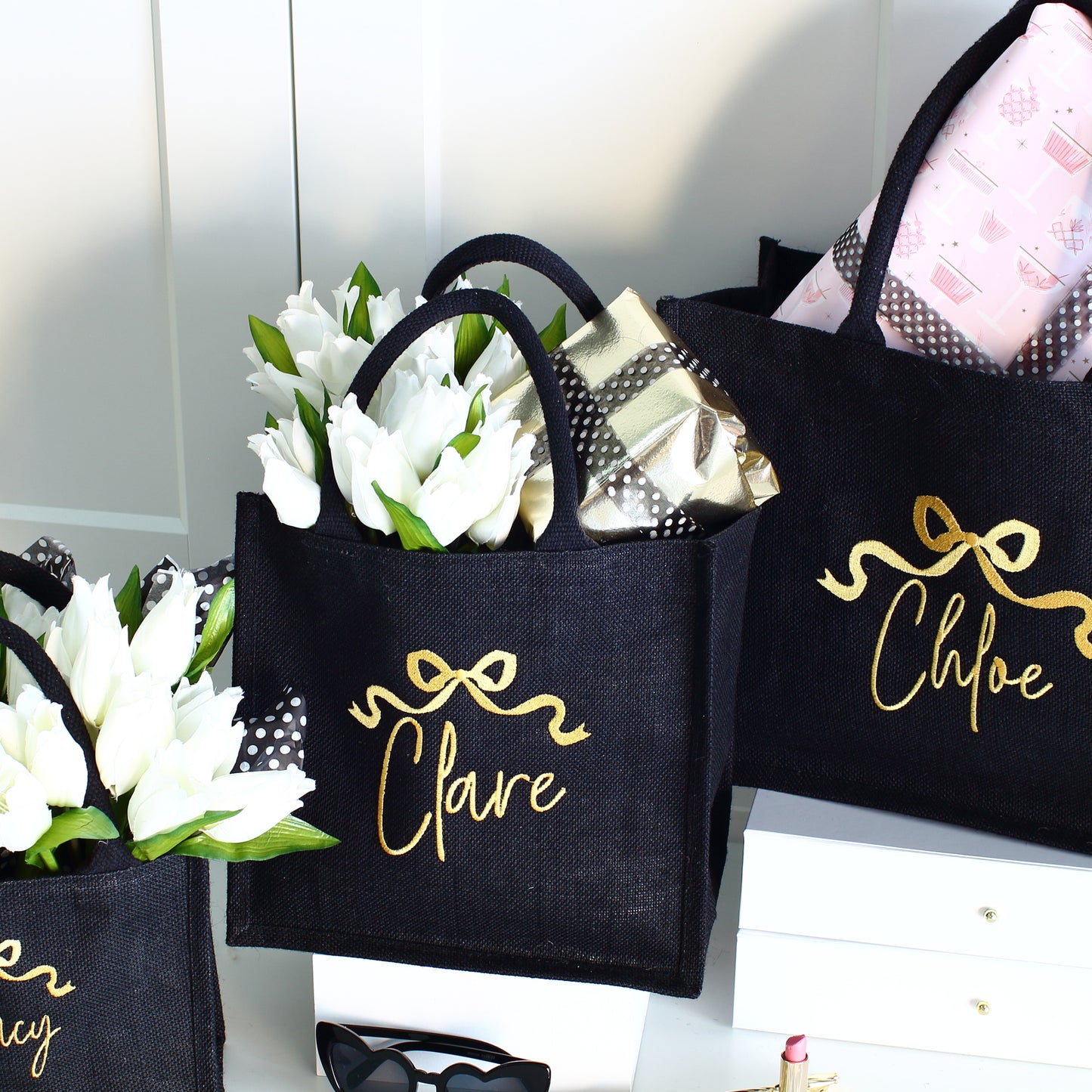 Embroidered Gift Bags - Pretty Bow - 3 sizes