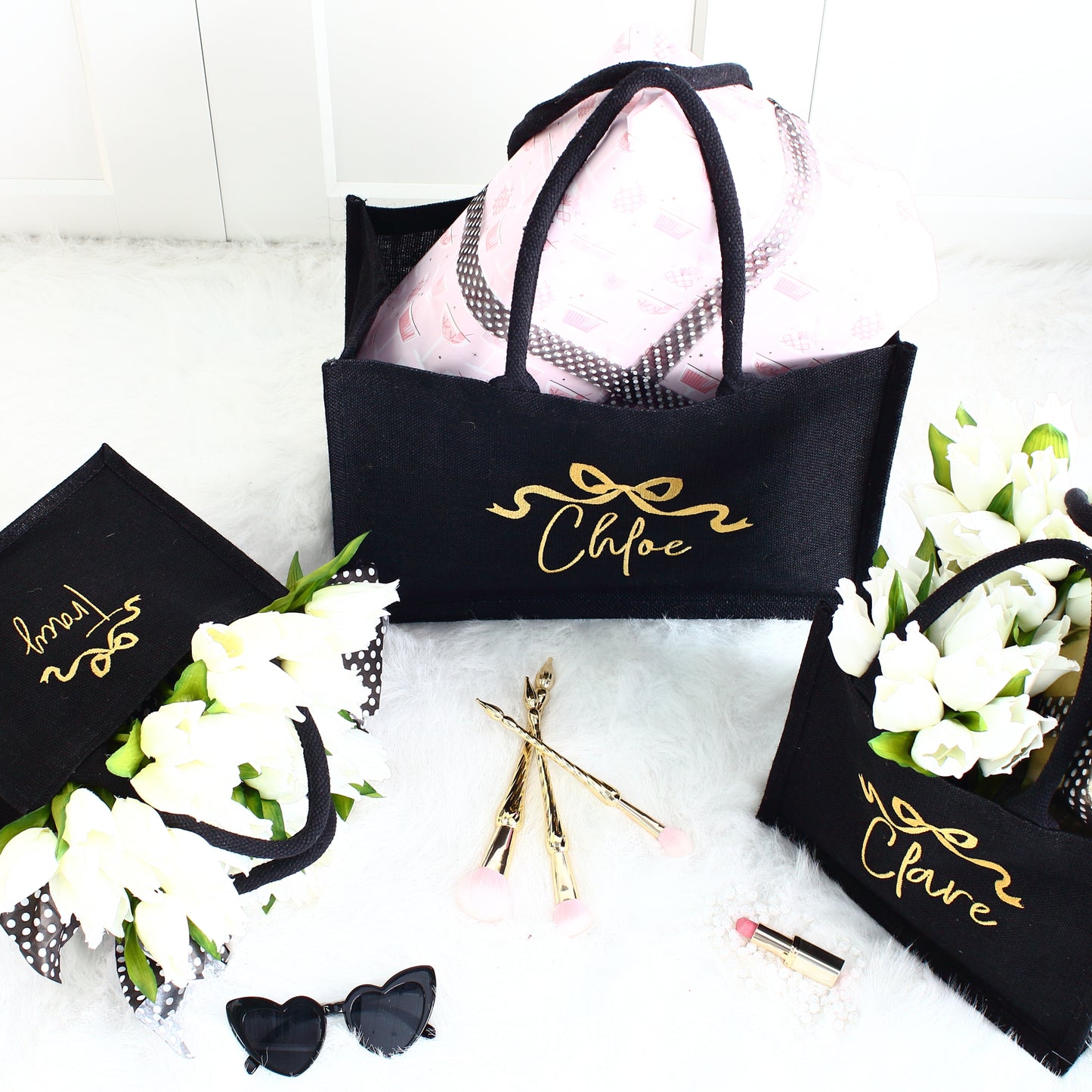 Embroidered Gift Bags - Pretty Bow - 3 sizes