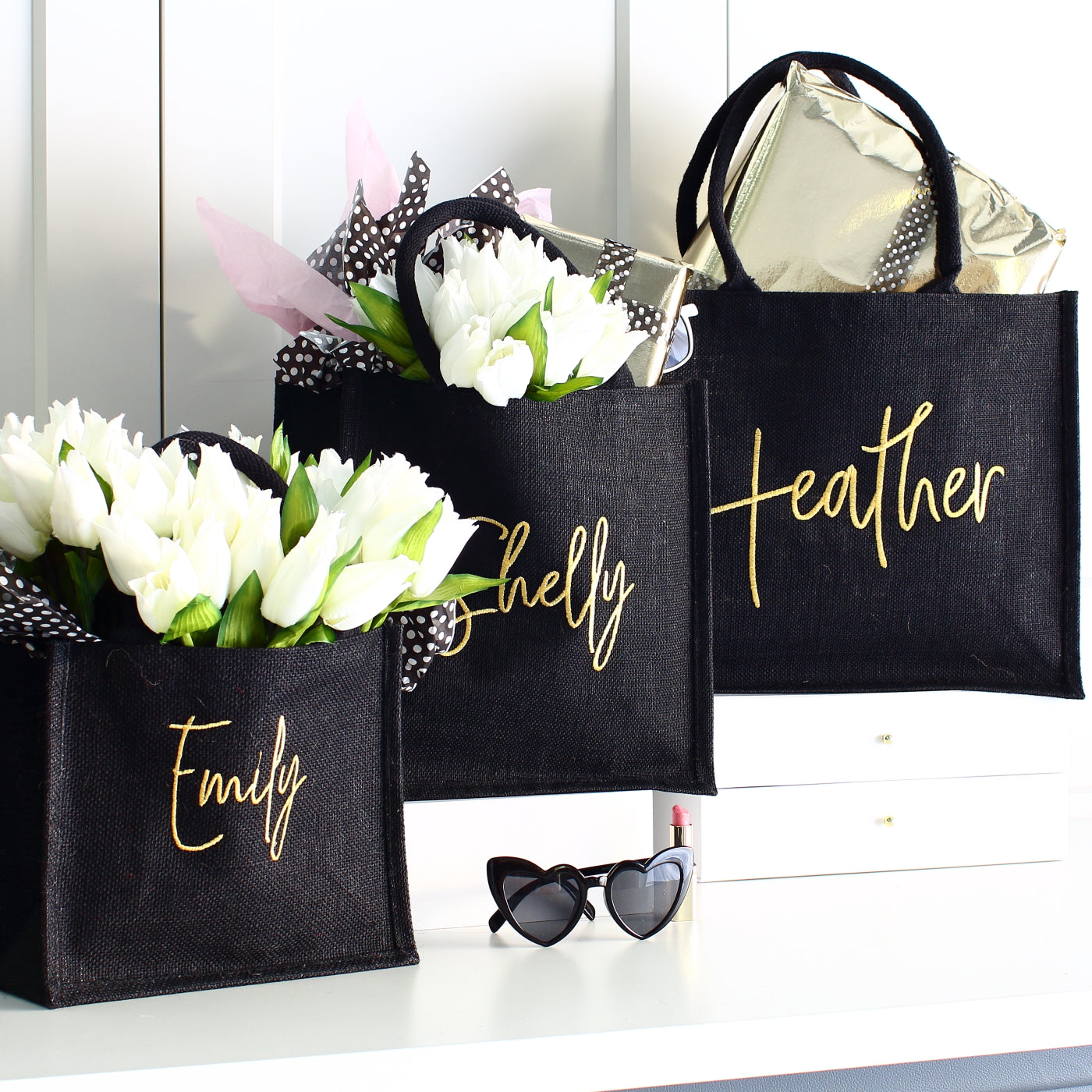 Embroidered Gift Bags - Black 3 sizes