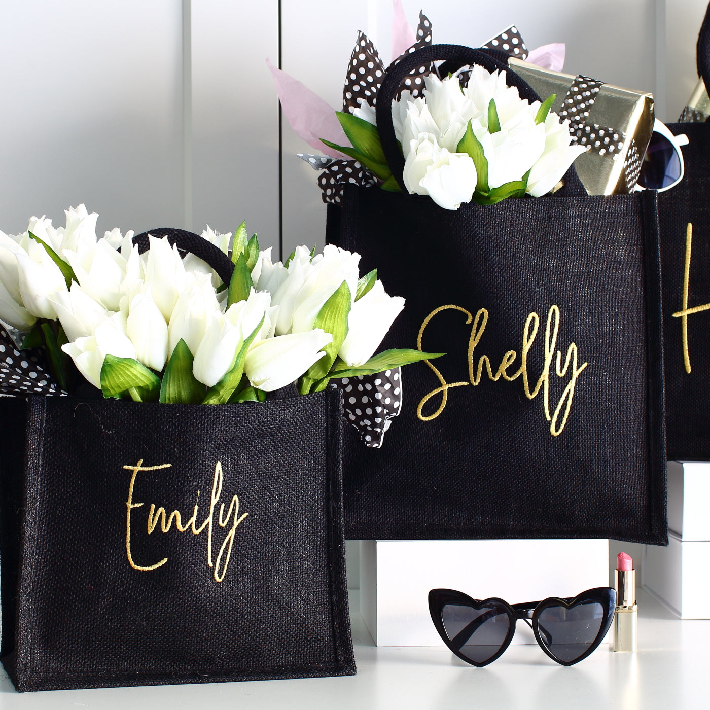 Embroidered Gift Bags - Black 3 sizes