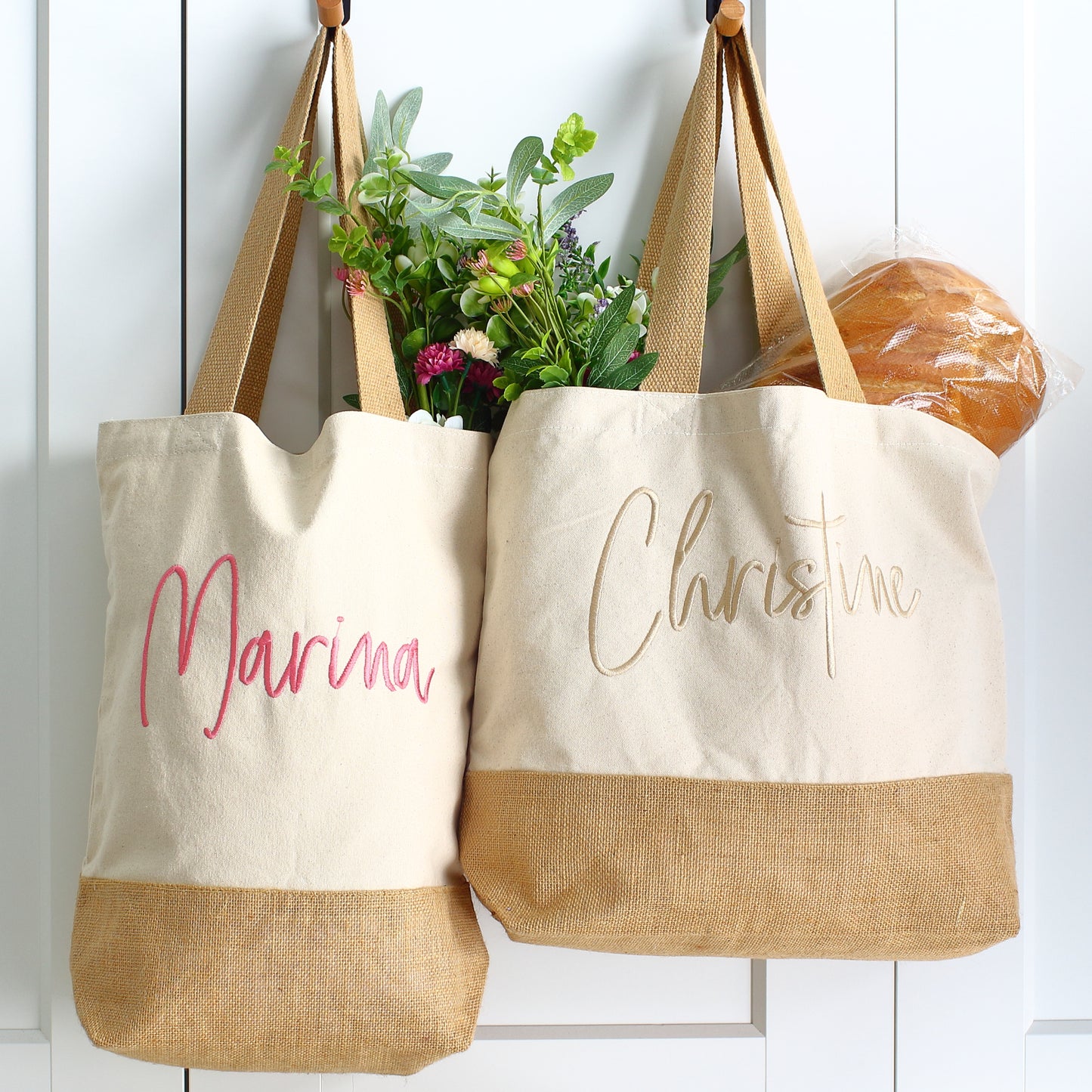 Embroidered Cotton Canvas Tote Bag - Name