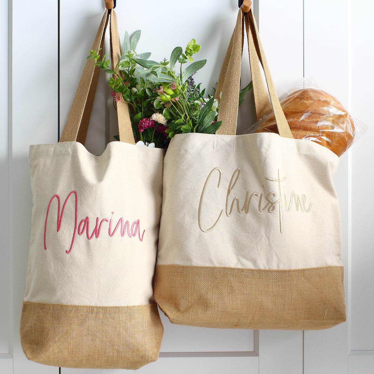 Embroidered Cotton Canvas Tote Bag - Name