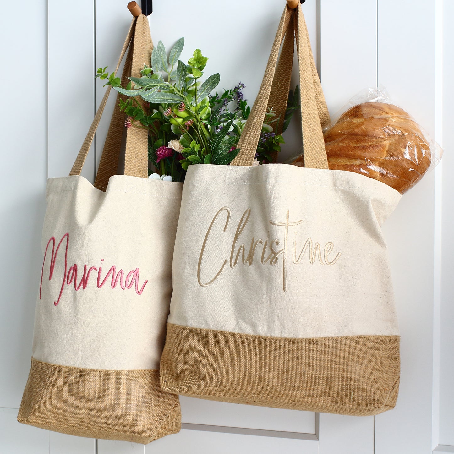 Embroidered Cotton Canvas Tote Bag - Name