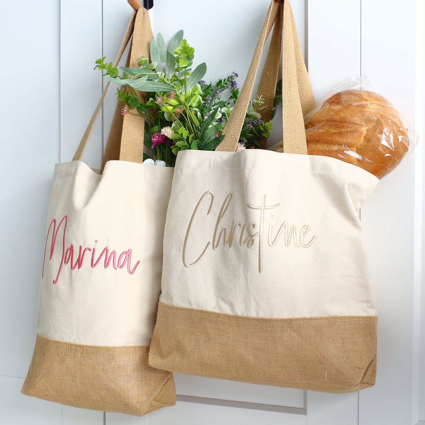 Embroidered Cotton Canvas Tote Bag - Name