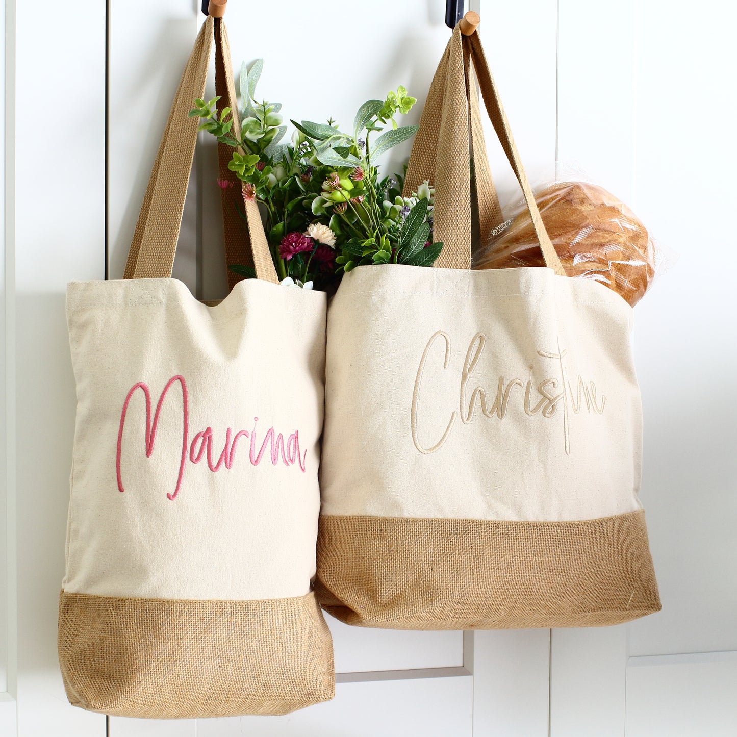 Embroidered Cotton Canvas Tote Bag - Name