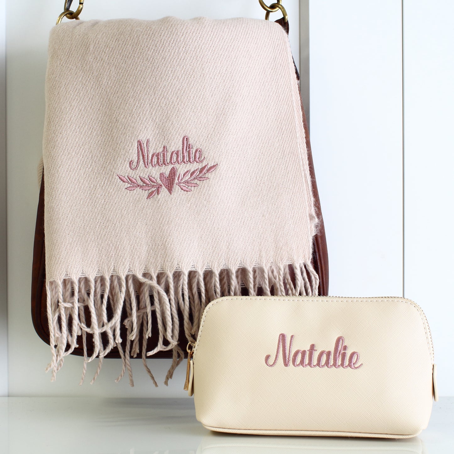 Scarf & Makeup Bag Gift Set - Name