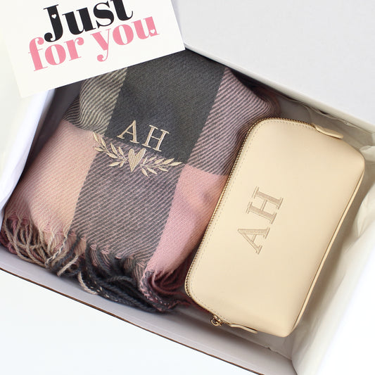 Scarf & Makeup Bag Gift Set - Pink mix
