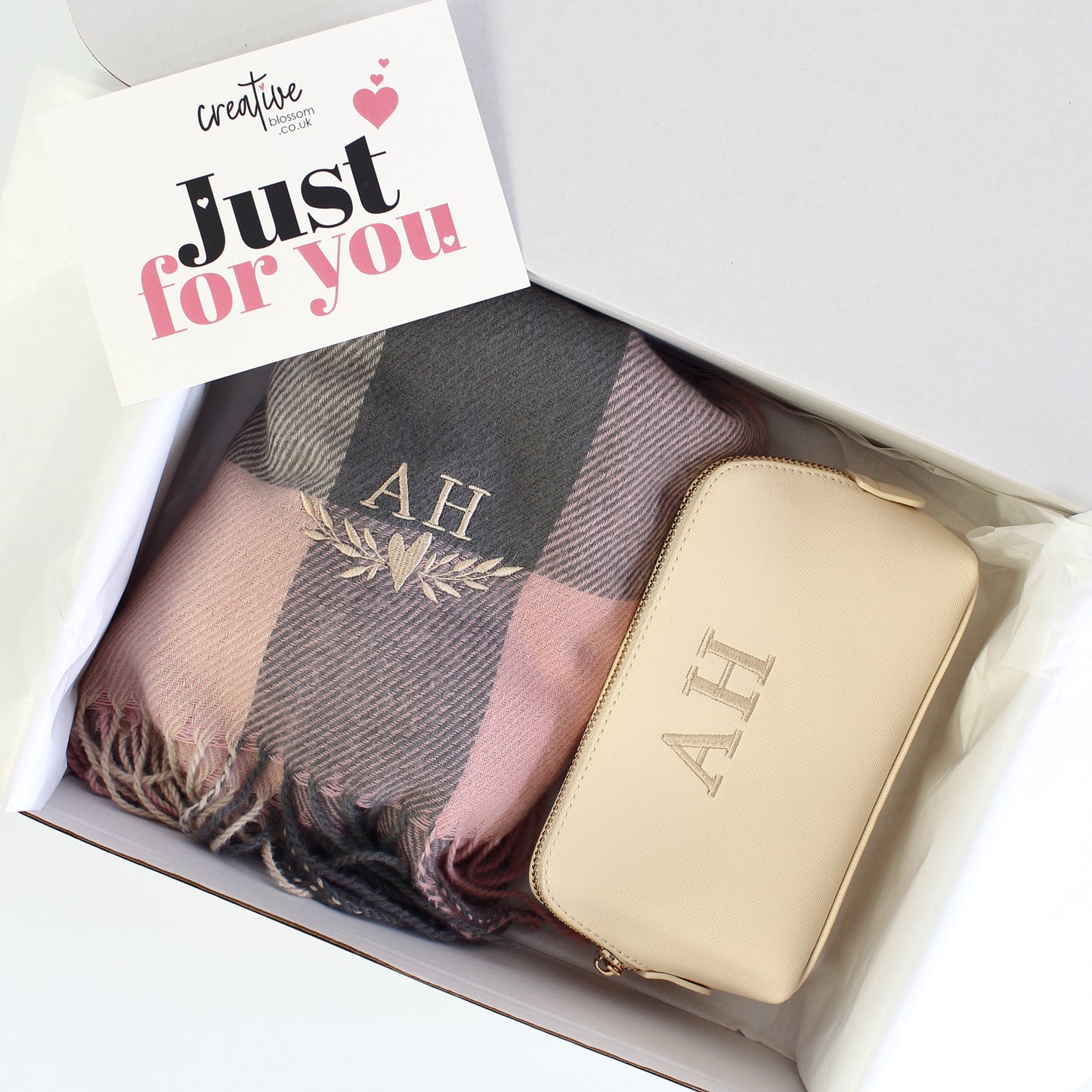 Scarf & Makeup Bag Gift Set - Pink mix