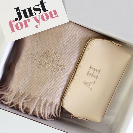 Scarf & Makeup Bag Gift Set - initials