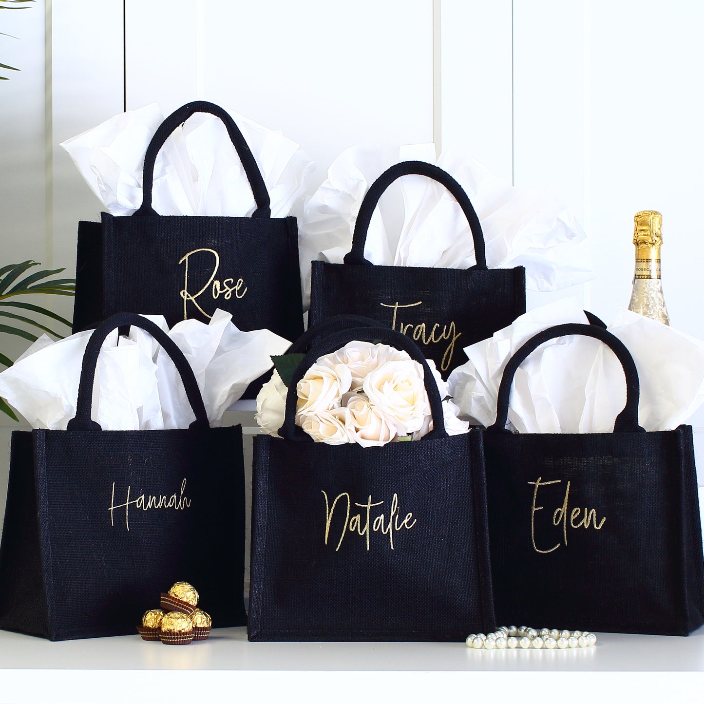 Embroidered Gift Bags - Black 3 sizes