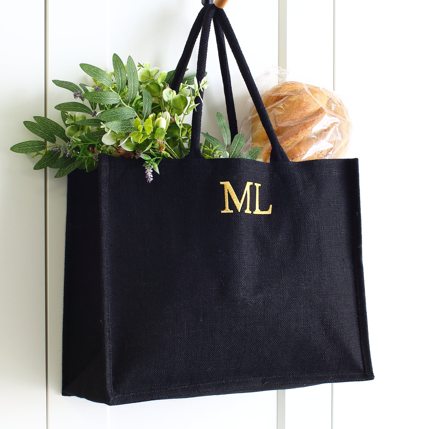 NEW - Embroidered Black Shopping Bag