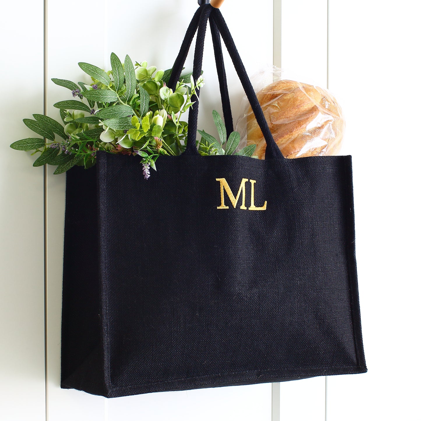Embroidered Black Shopping Bag