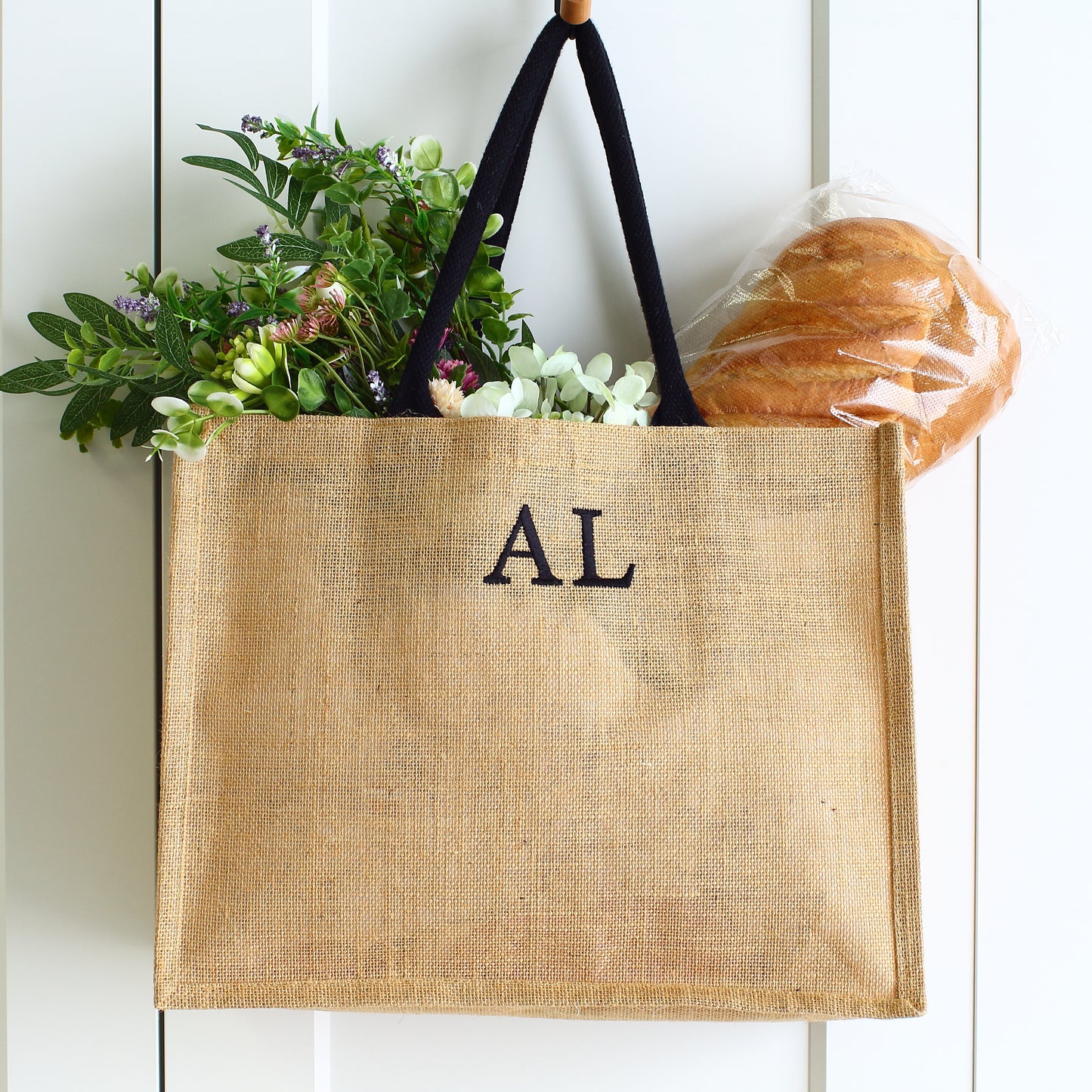Embroidered Natural Shopping Bag