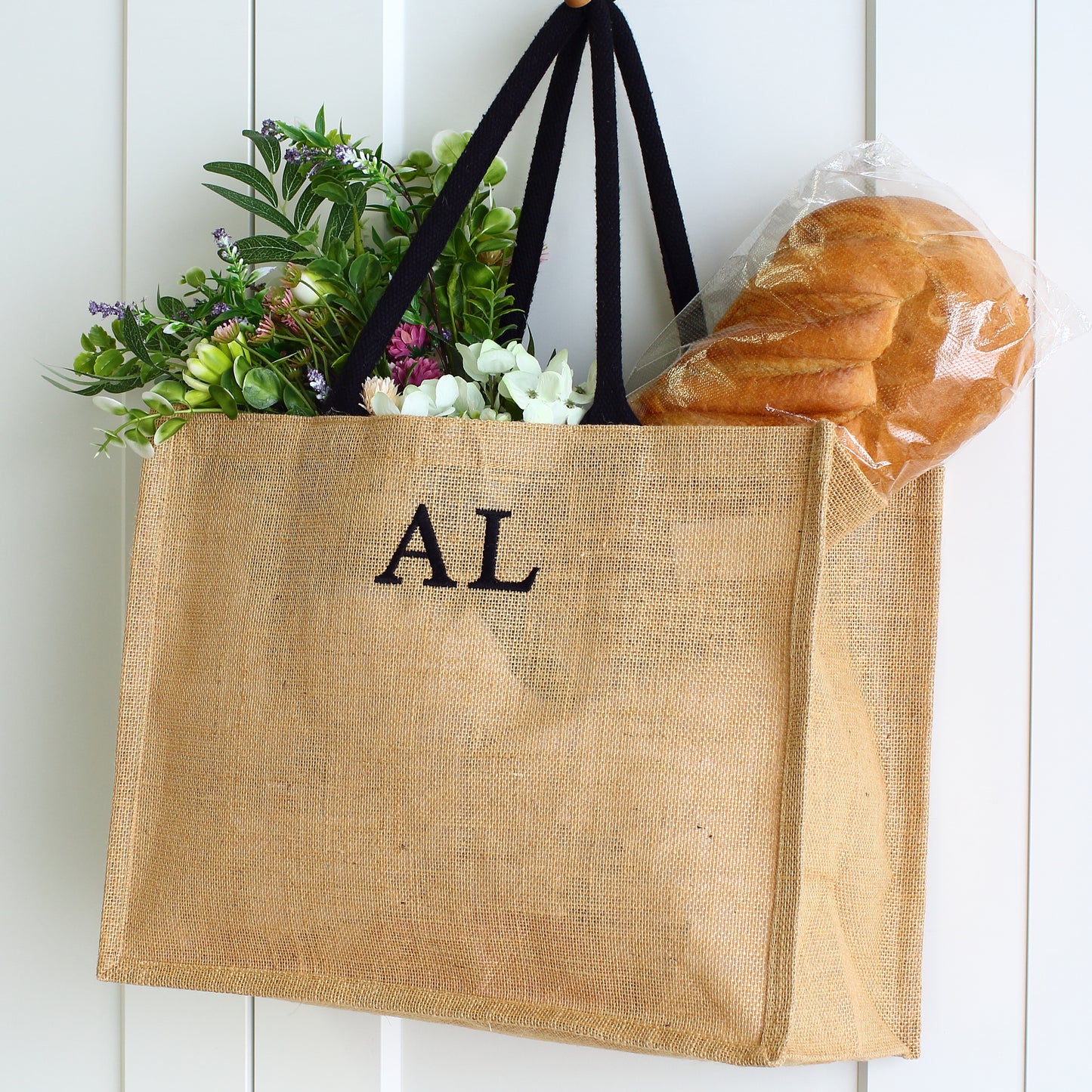 Embroidered Natural Shopping Bag