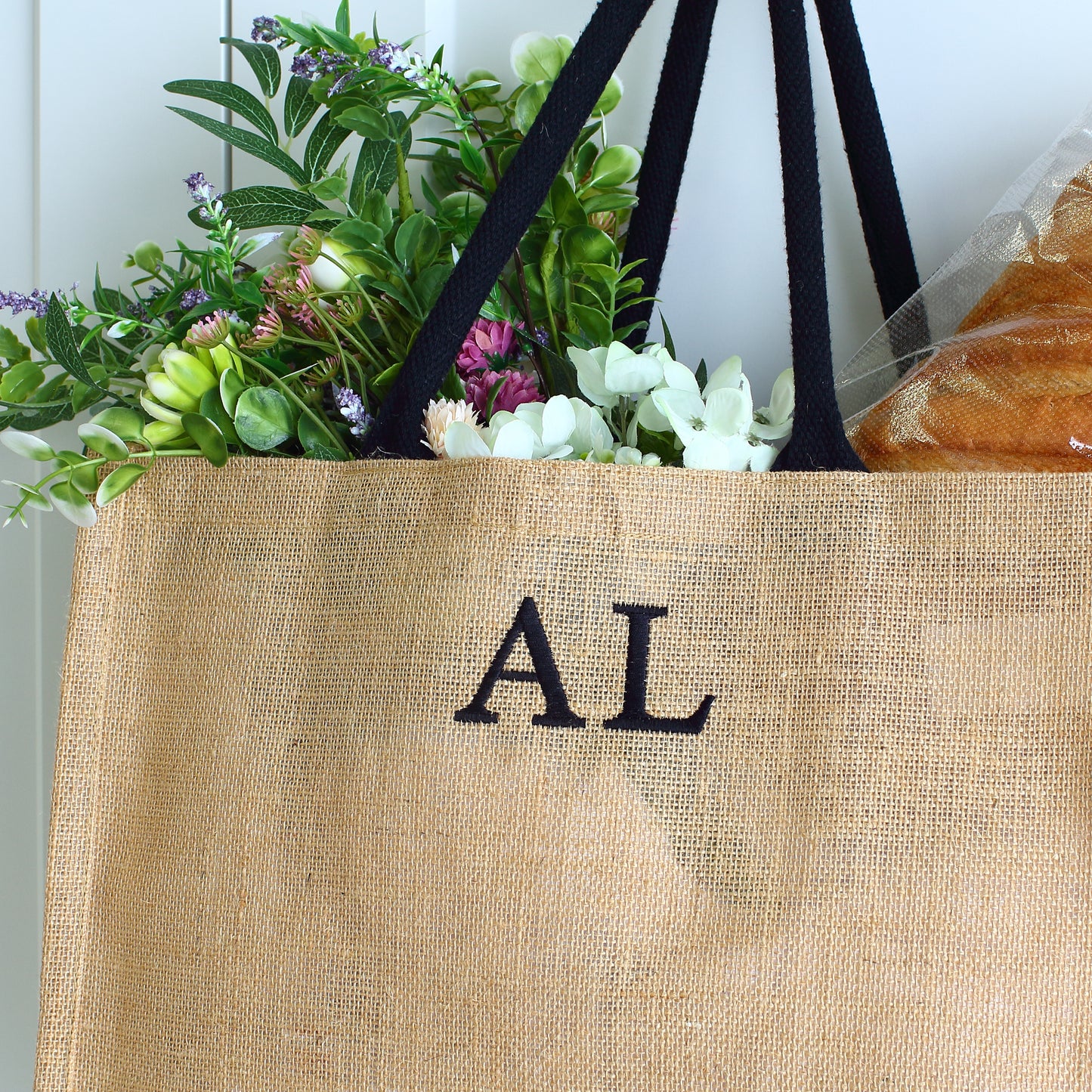 Embroidered Natural Shopping Bag