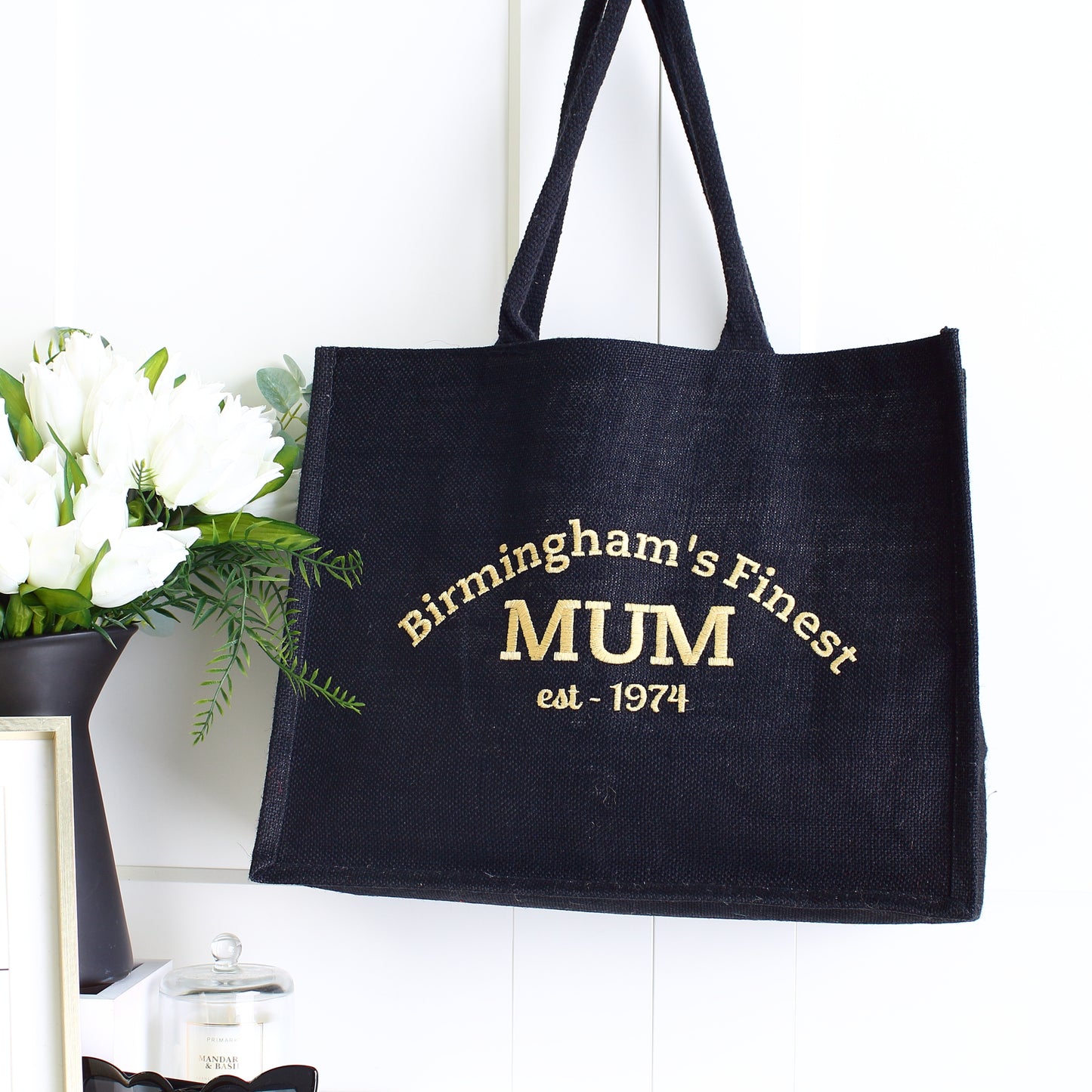 Embroidered Finest... Black tote Bag
