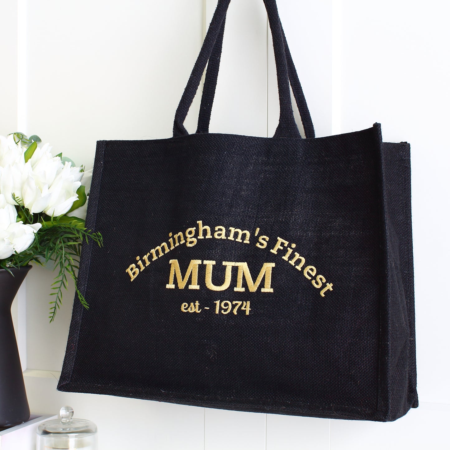 Embroidered Finest... Black tote Bag