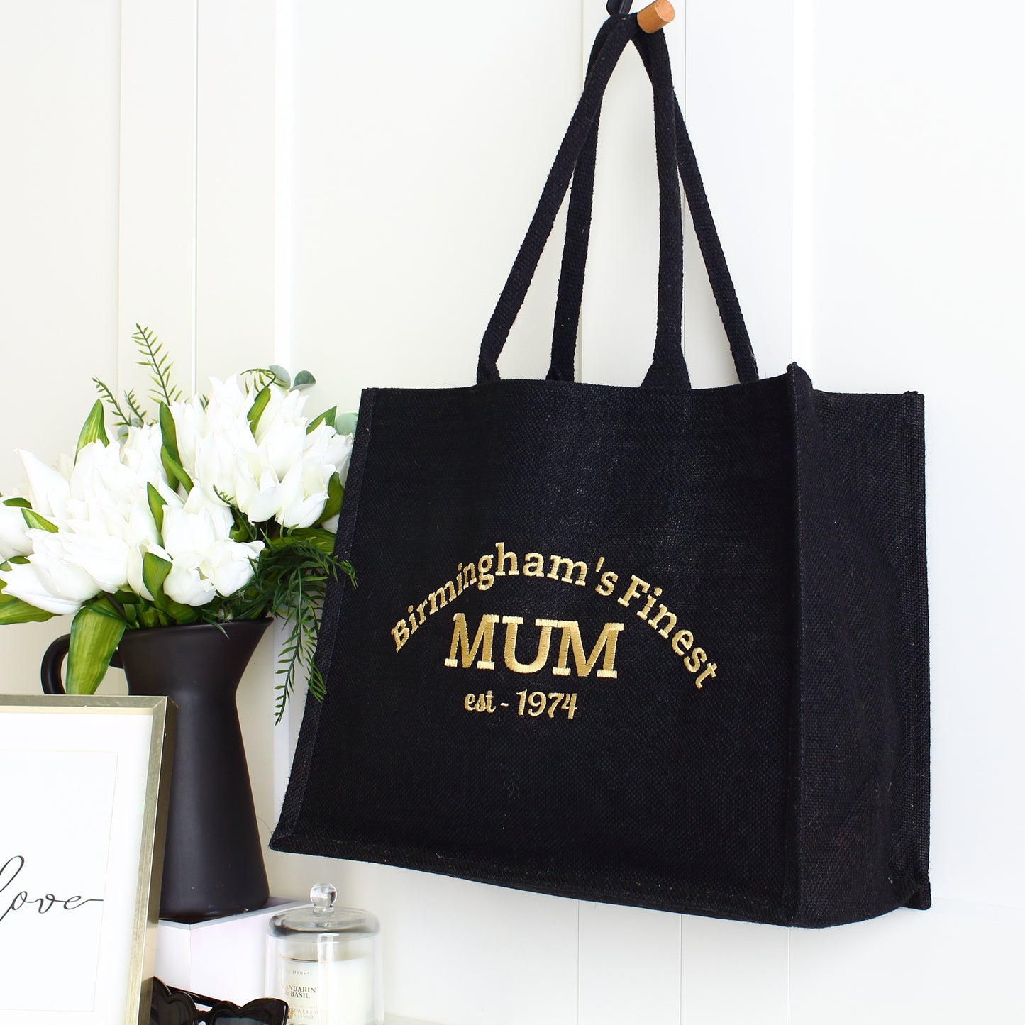 Embroidered Finest... Black tote Bag