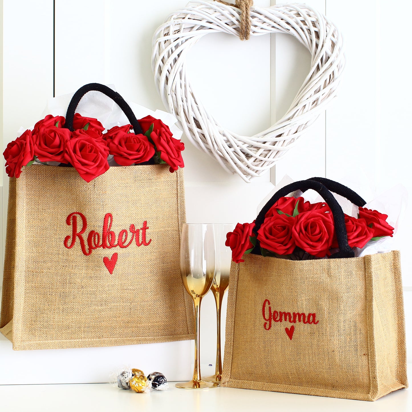 Embroidered Gift Bags - Valentine Natural/blk