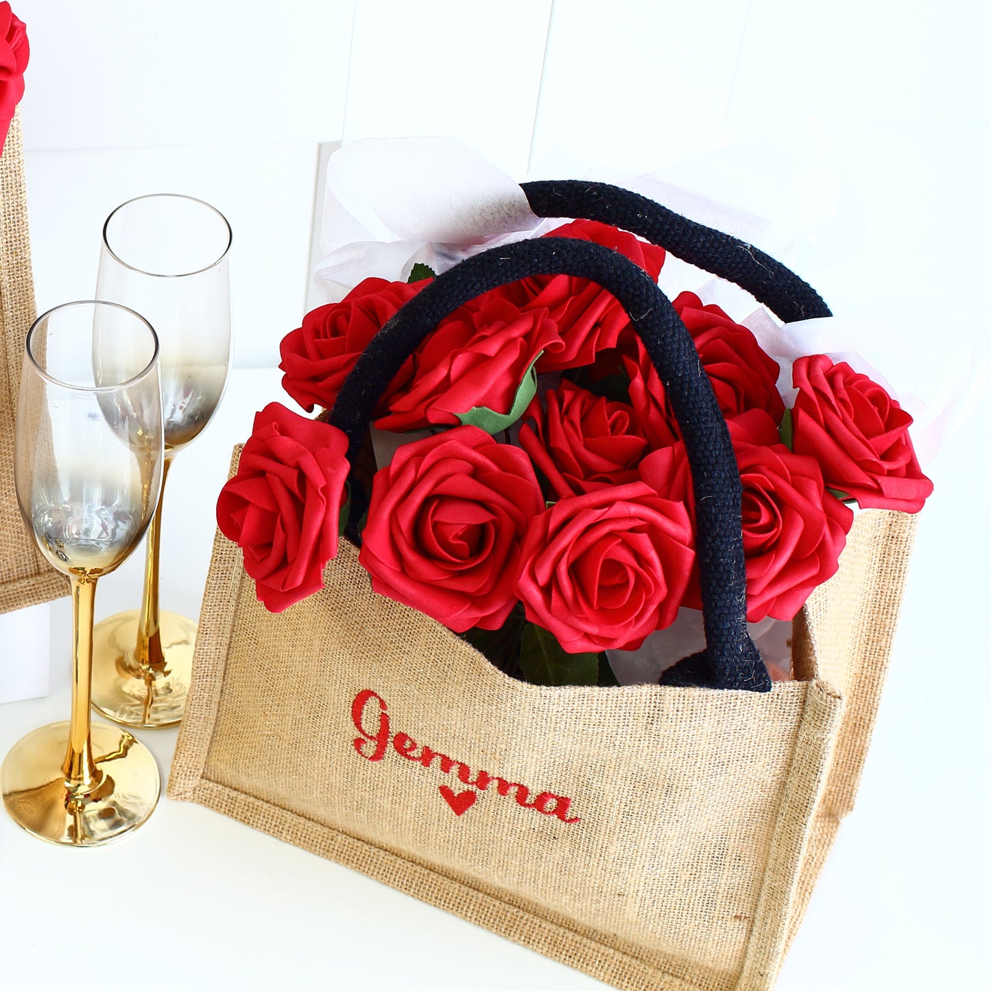 Embroidered Gift Bags - Valentine Natural/blk