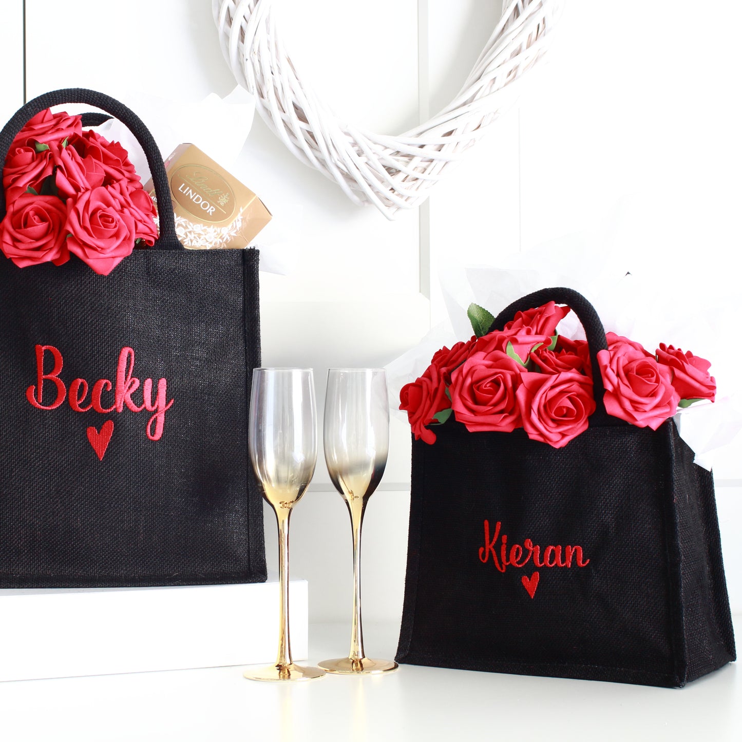 NEW - Embroidered Gift Bags - Valentine Black