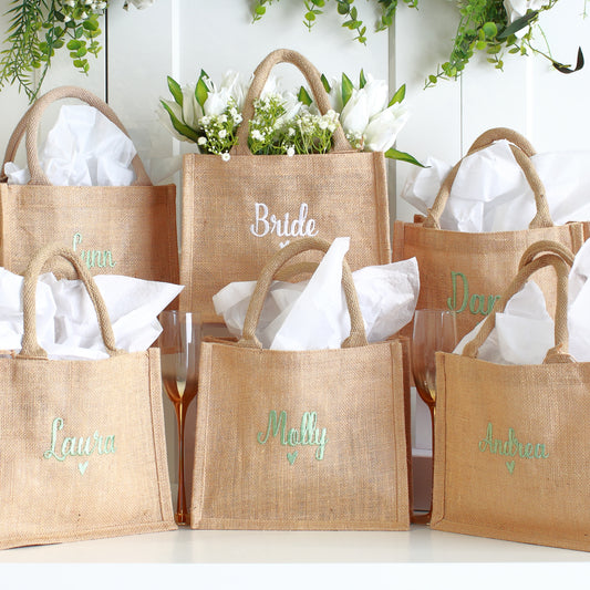 NEW - Embroidered Gift Bags - Natural w/heart