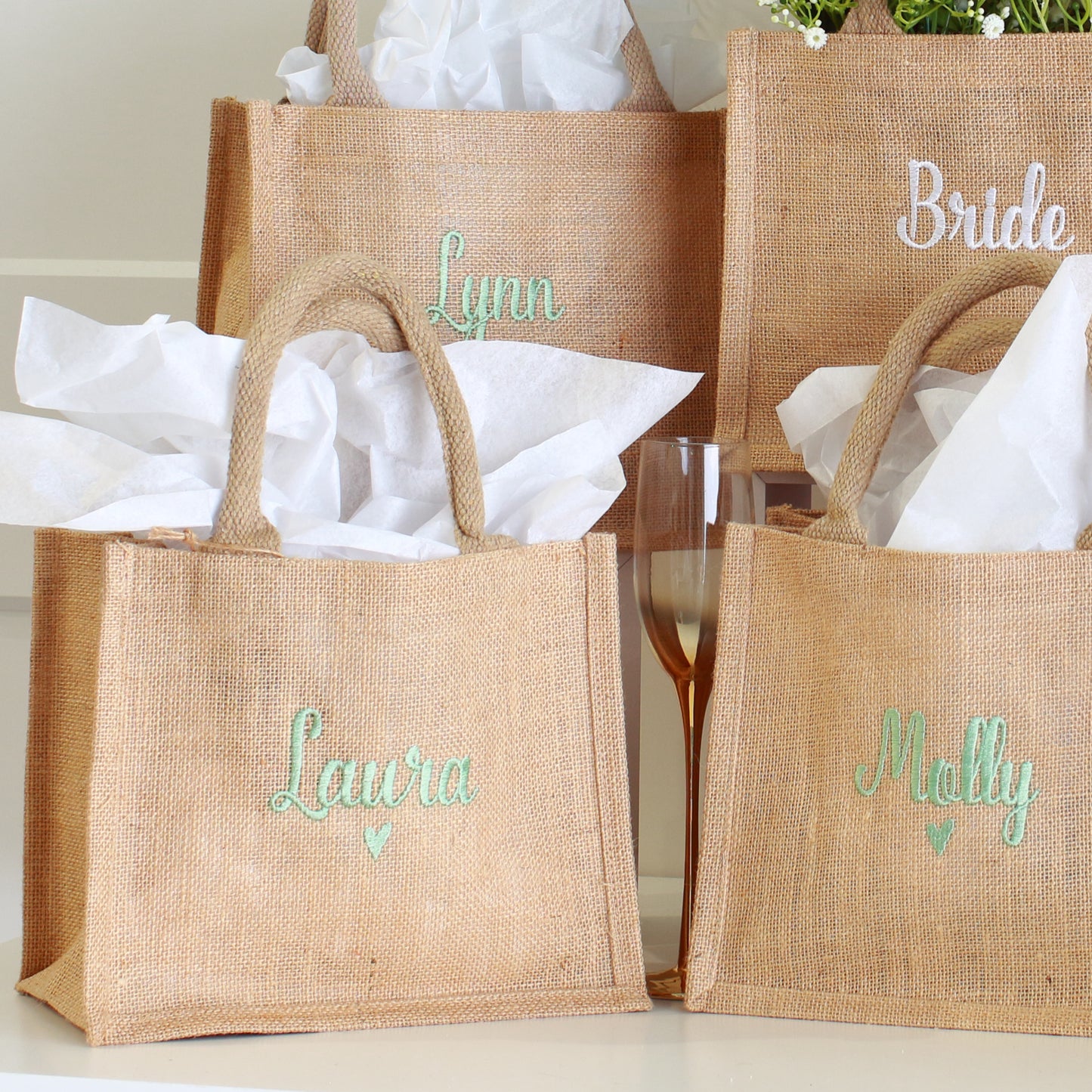 NEW - Embroidered Gift Bags - Natural w/heart