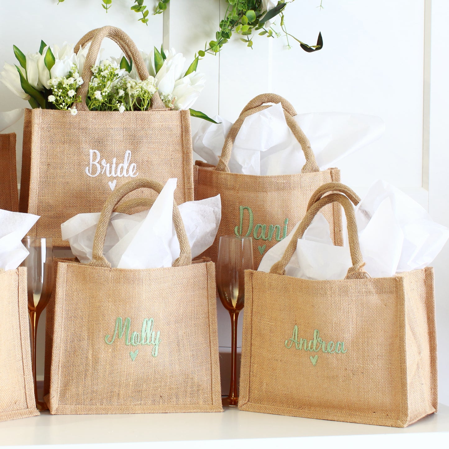 NEW - Embroidered Gift Bags - Natural w/heart