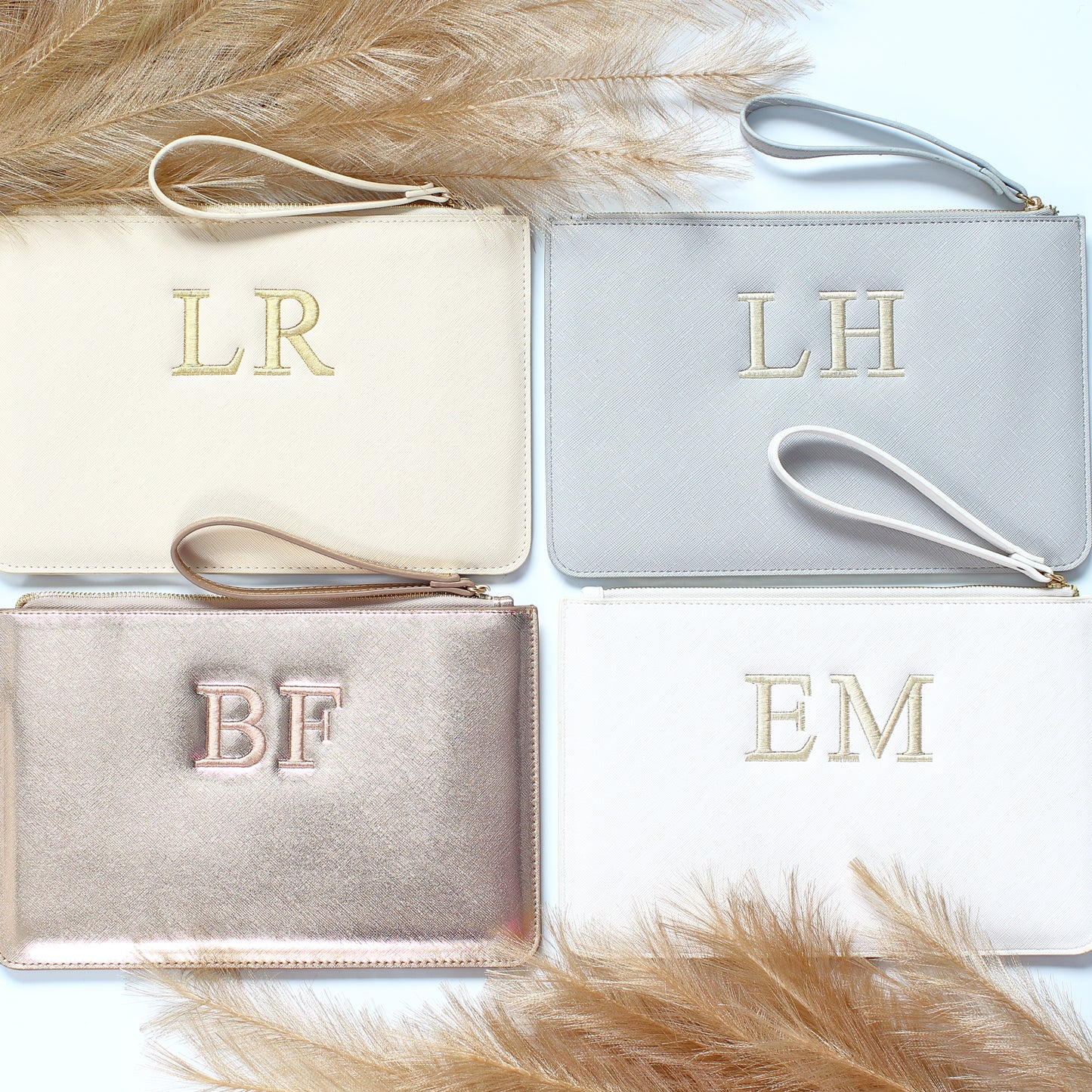 Luxury embroidered initials clutch