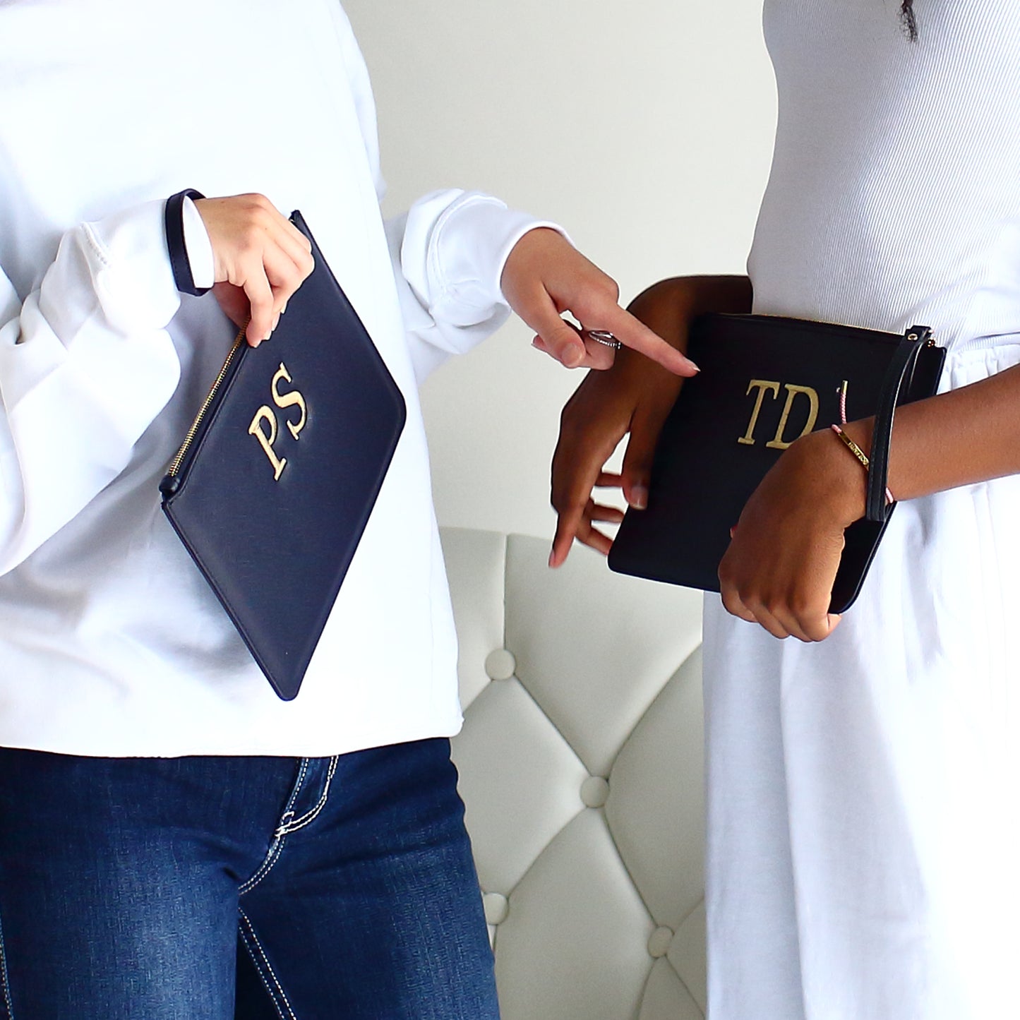 Luxury embroidered initials clutch