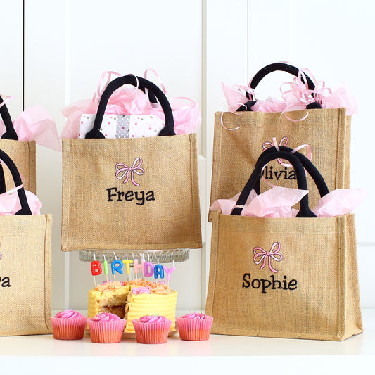 Embroidered Gift Bags - Pink Bow