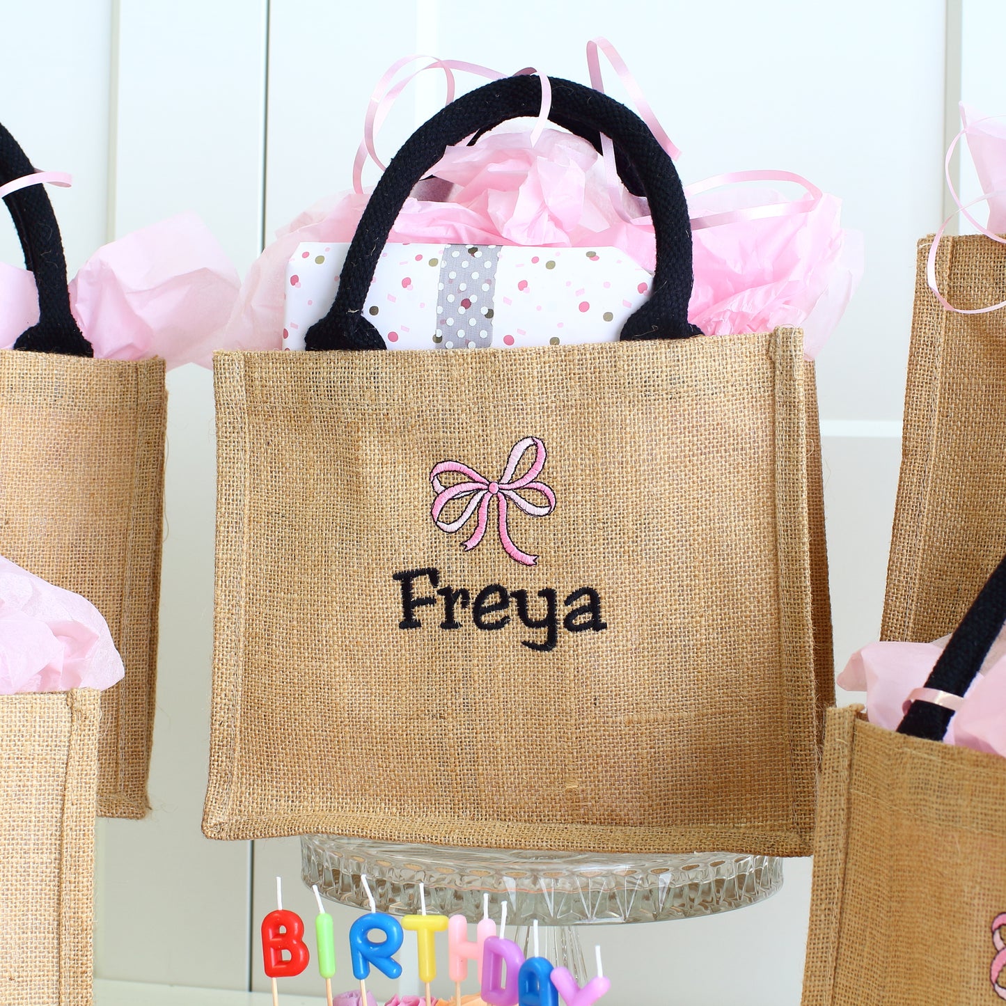 Embroidered Gift Bags - Pink Bow