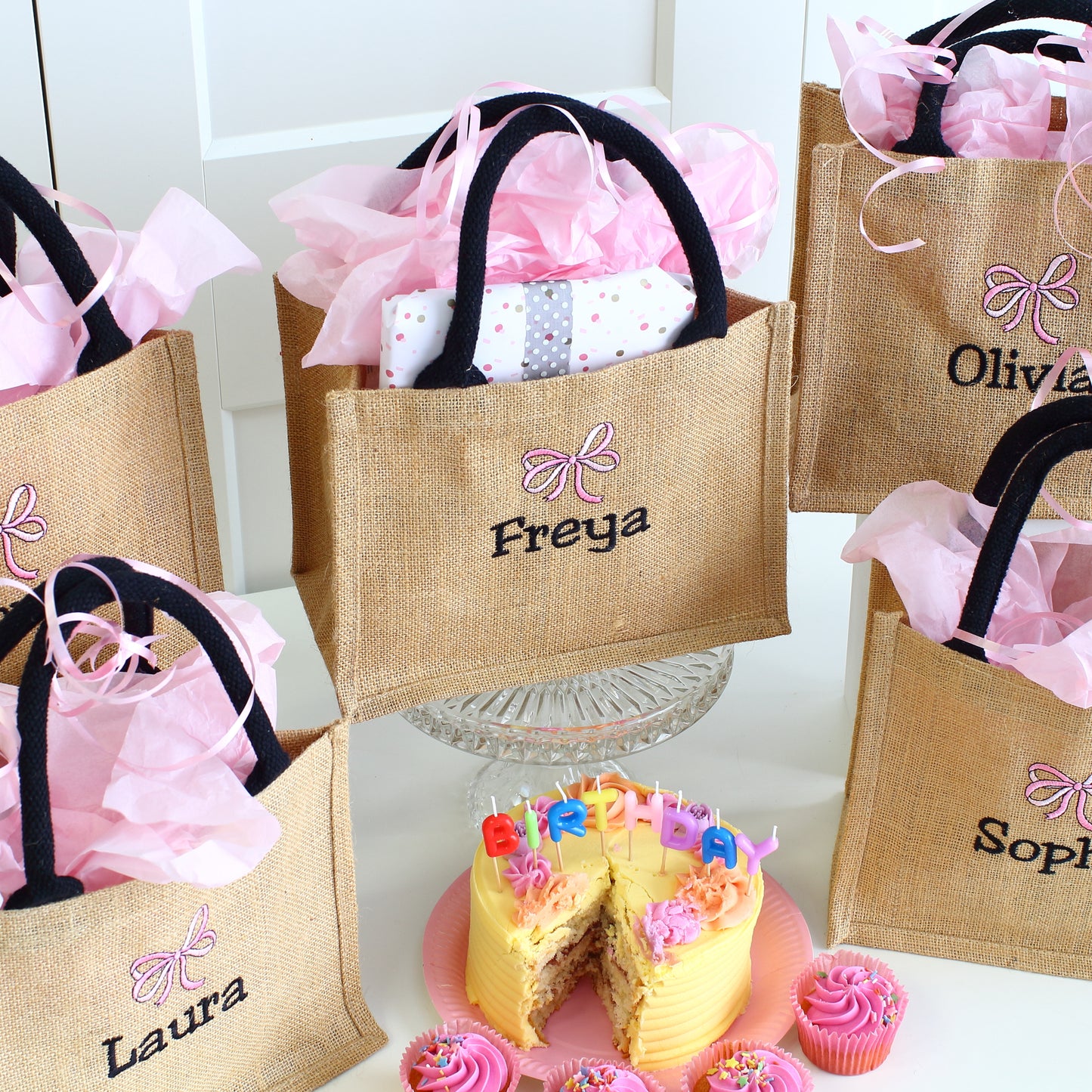 Embroidered Gift Bags - Pink Bow