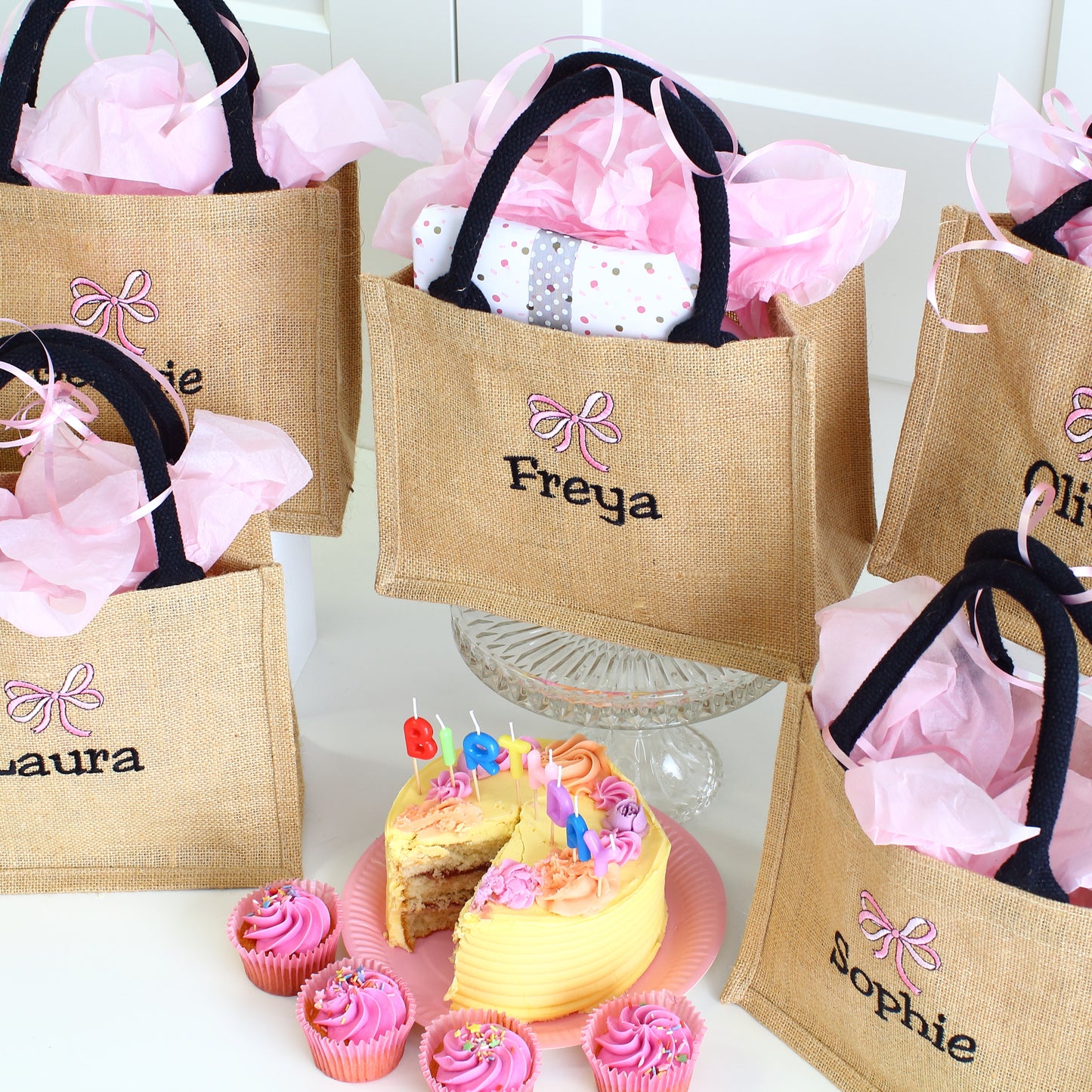 Embroidered Gift Bags - Pink Bow