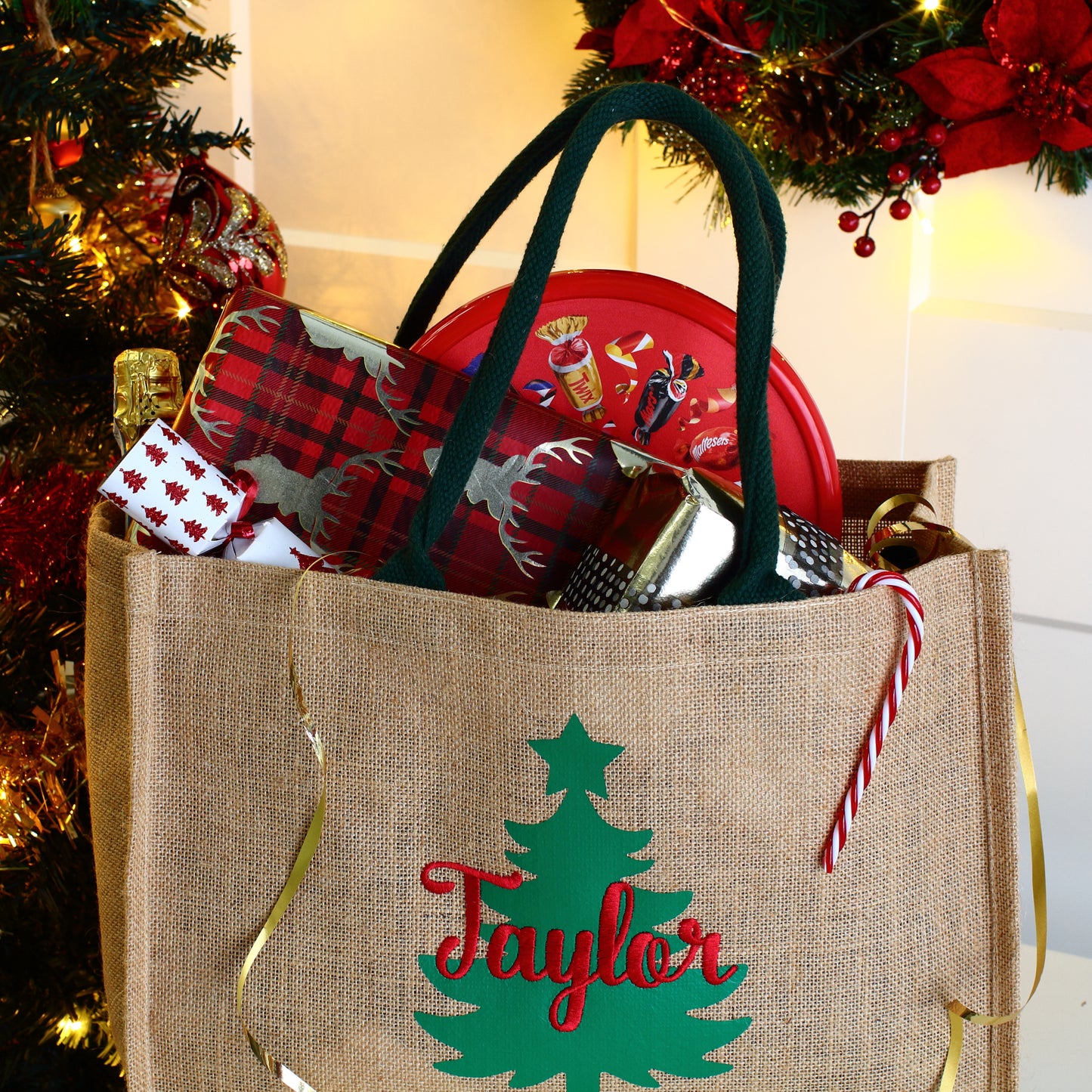 NEW - Embroidered 2D Christmas Tree Hamper Bag