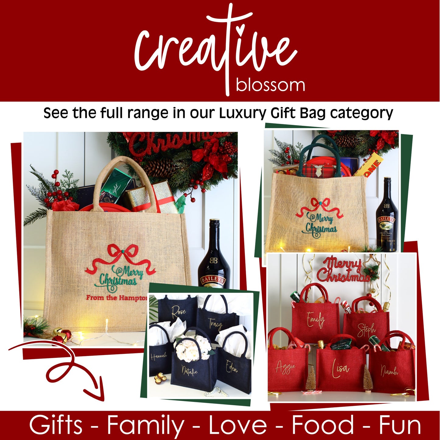 Embroidered Gift Bags - Red
