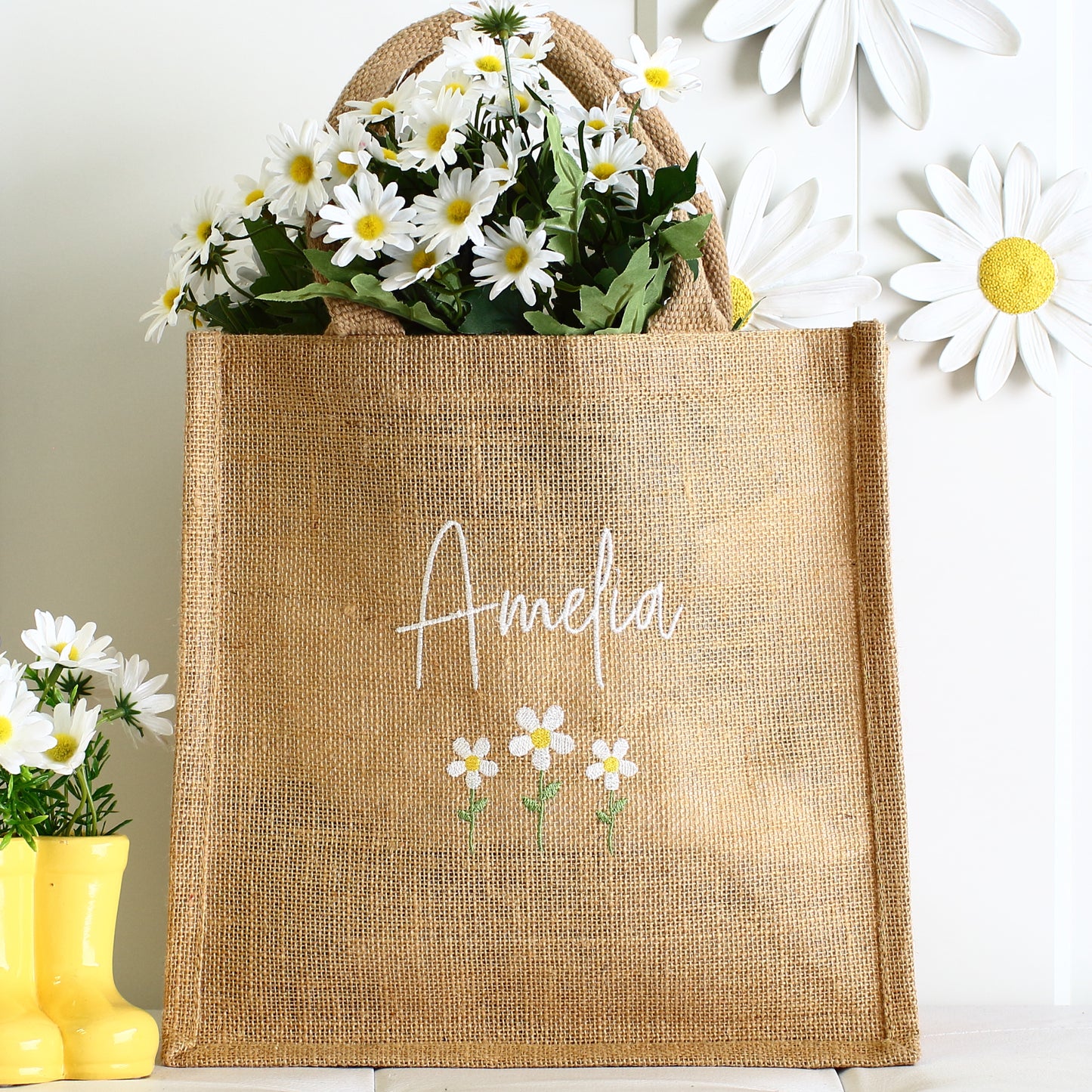 Embroidered Daisy Tote Bag