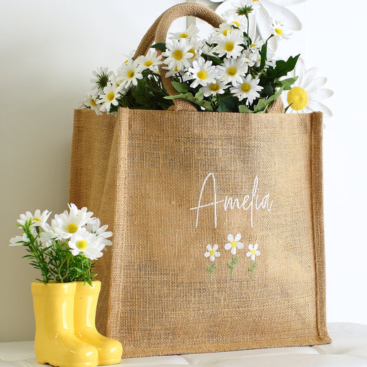 Embroidered Daisy Tote Bag