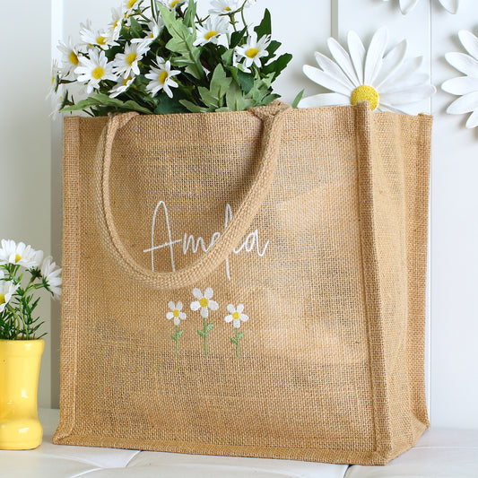 Embroidered Daisy Tote Bag