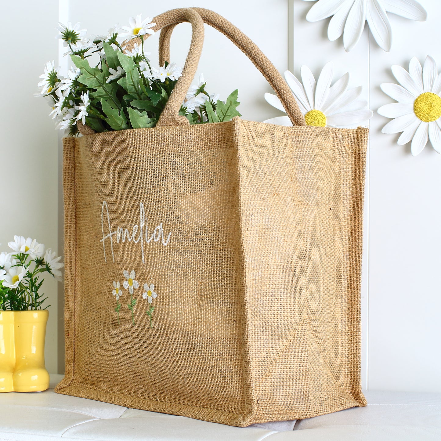 Embroidered Daisy Tote Bag